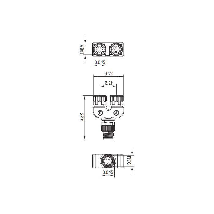 M8 4 Pin male / 2M8 3 Pin  female、Y type splitter、633301