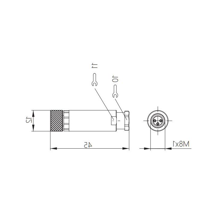 M8 3 Pin、Straight type female、Screw connection、63F001