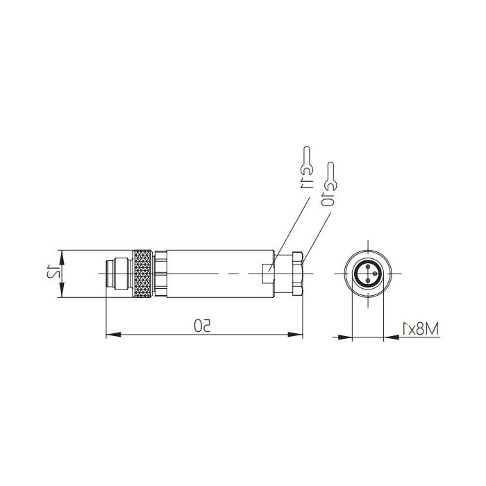 M8 3 Pin、Straight male、Screw connection、63F041