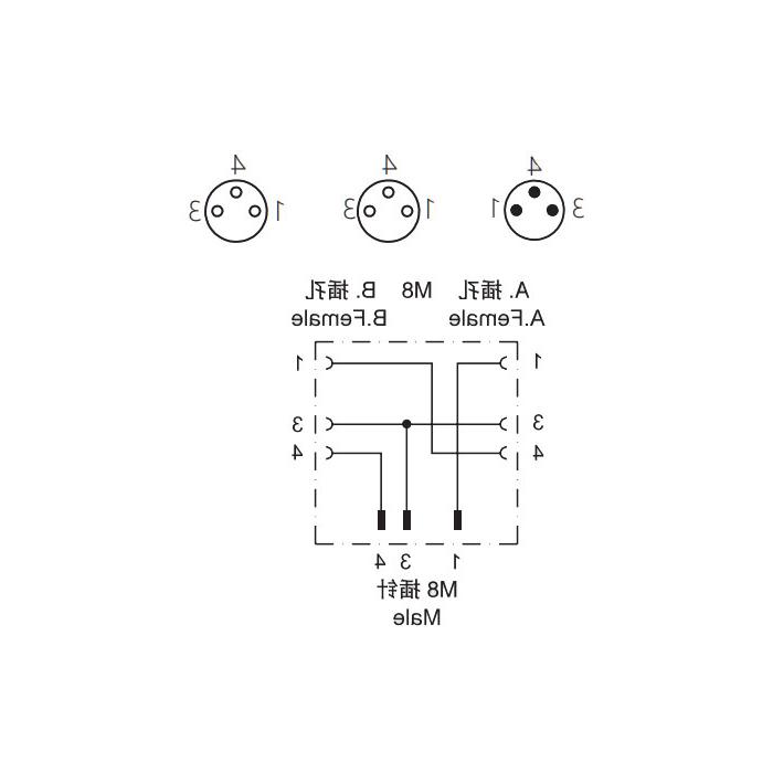 M8 3Pin male / 2M8 3Pin  female、Y type splitter、633341