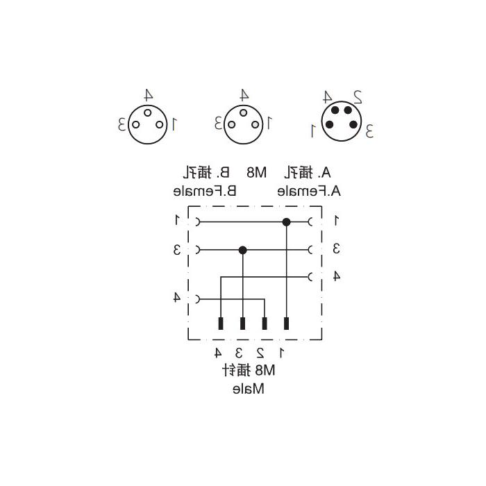 M8 4 Pin male / 2M8 3 Pin  female、Y type splitter、633301